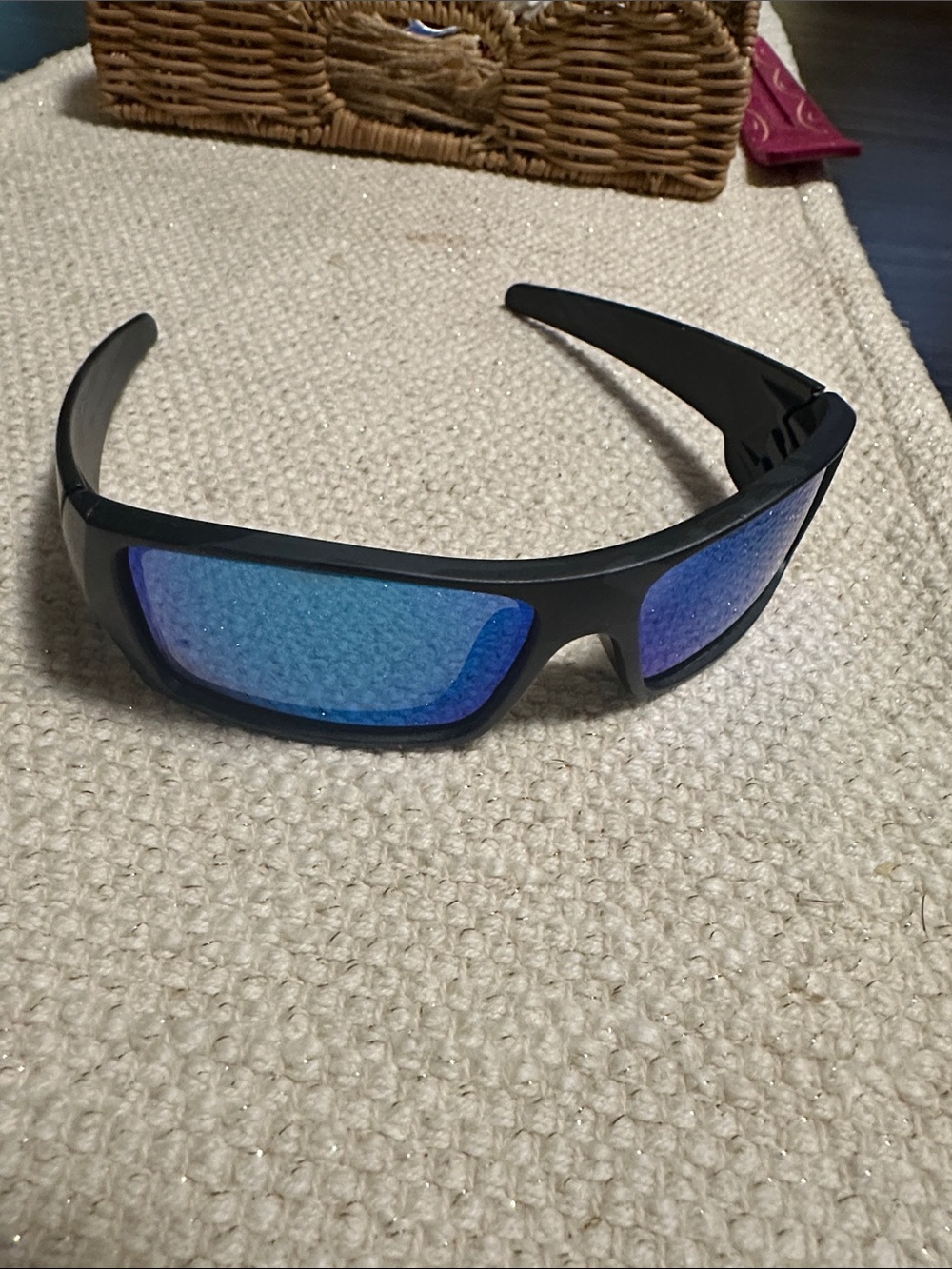 Black Sunglasses with Blue Mirrored Lenses - Sport Wrap